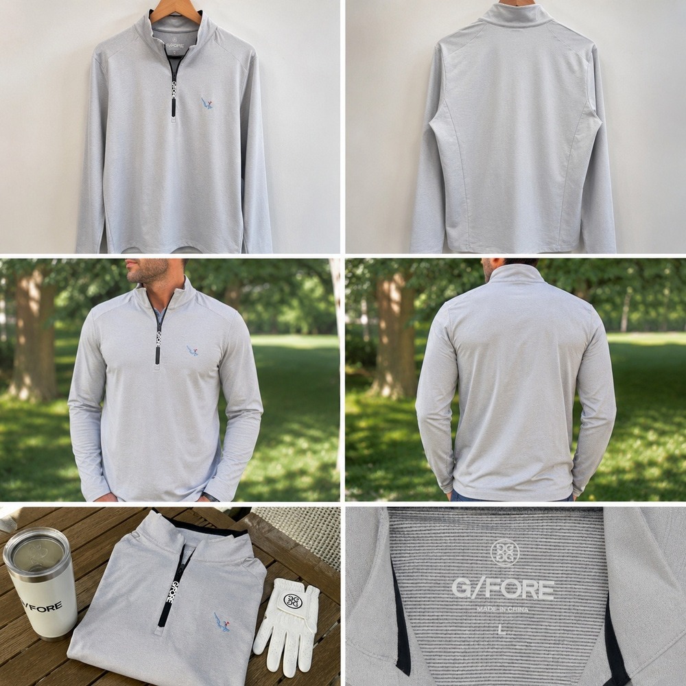 G/FORE Mens Quarter Zip Golf Pullover Light Heather Grey GMM000001 Size Large